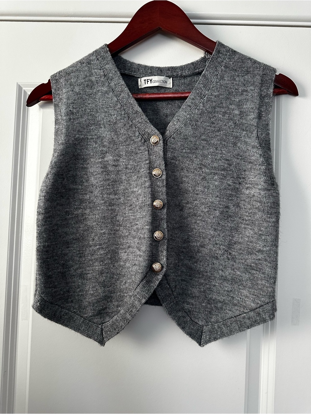Women's Gray Knit Button Front Sweater Vest Preppy Fall Size Small
